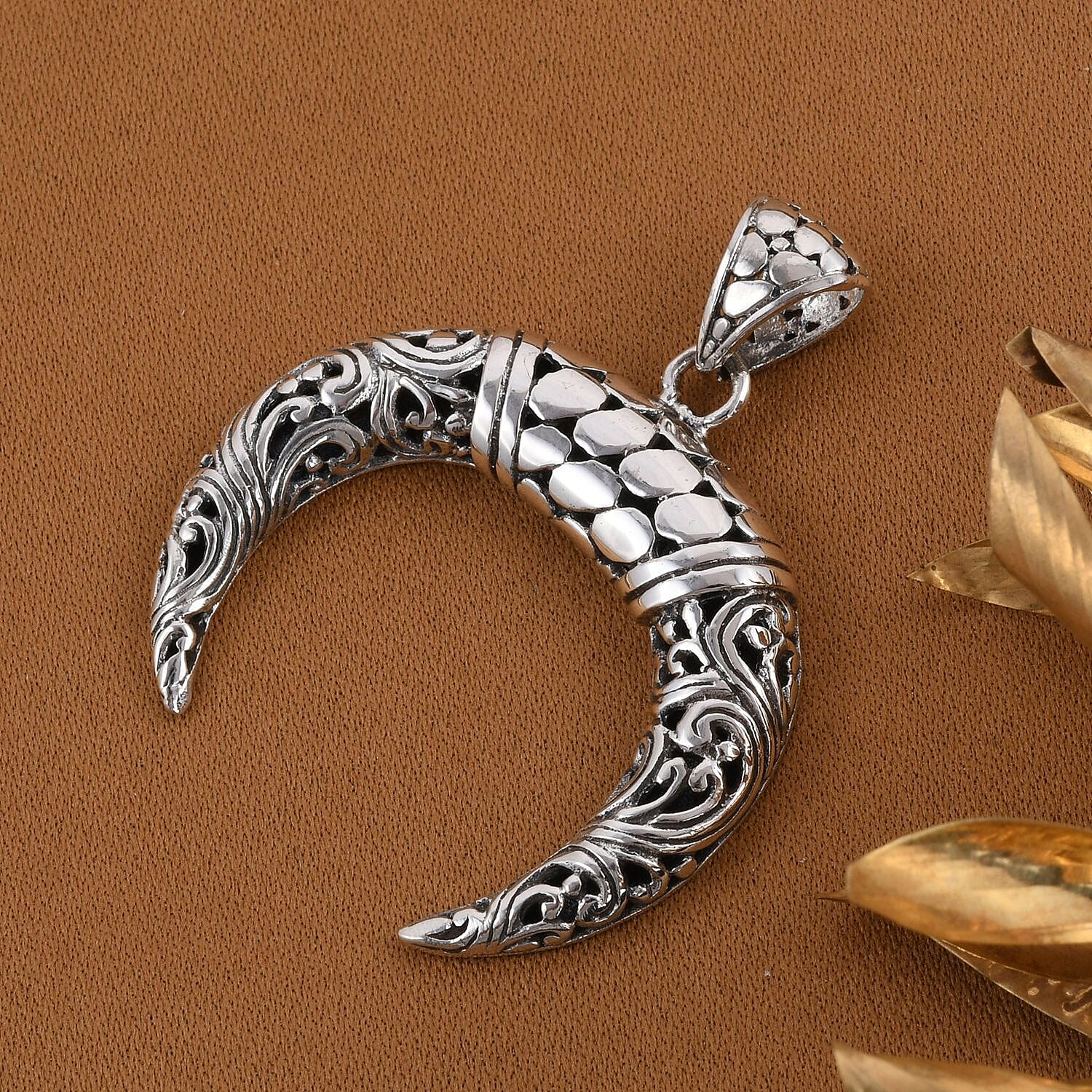 Royal Bali Collection - Sterling Silver Crescent Pendant, Silver Wt. 6.80 Gms