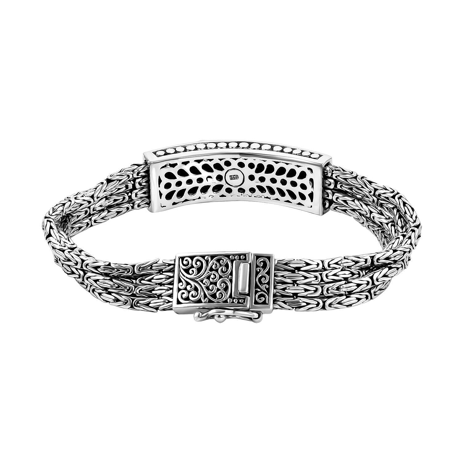 Closeout Deal- Royal Bali Handmade 3 Row Borobudur Bracelet in Sterling Silver (Size - 7.5), Silver Wt. 43 Gms