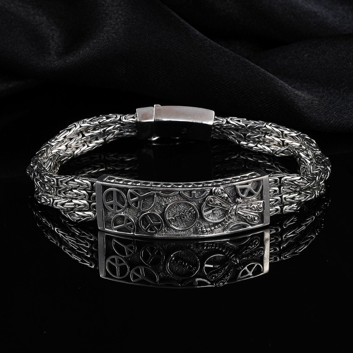 Closeout Deal- Royal Bali Handmade 3 Row Borobudur Bracelet in Sterling Silver (Size - 7.5), Silver Wt. 43 Gms
