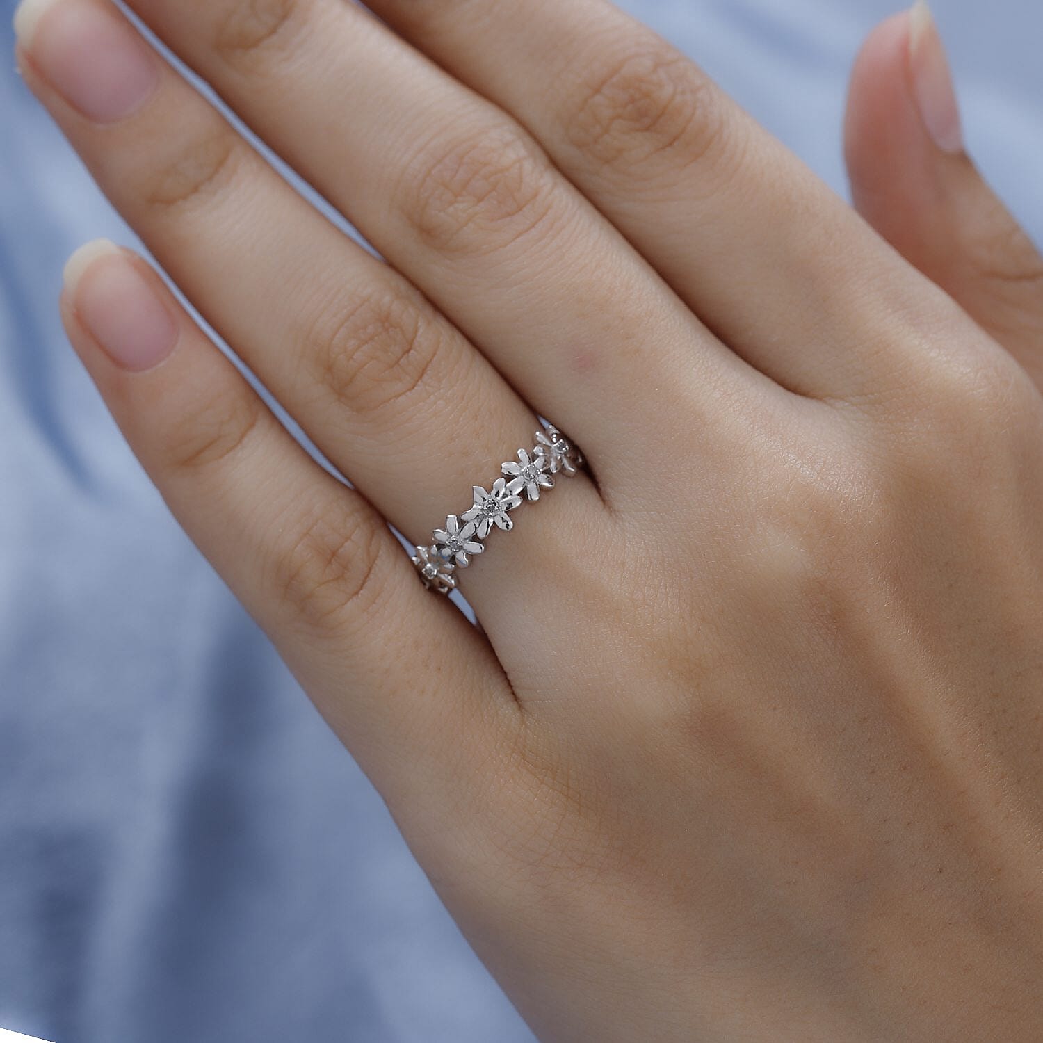 Diamond Ring in Platinum Overlay Sterling Silver 0.05 Ct