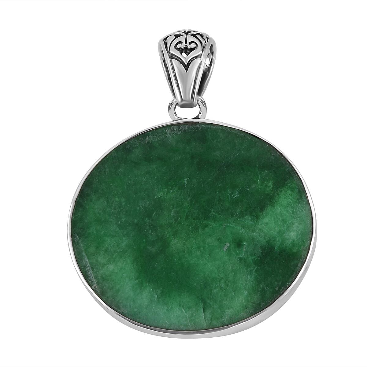 Royal Bali Collection - Green Jade Dragon Pendant in Sterling Silver 60.00 Ct, Silver Wt. 10 Gms