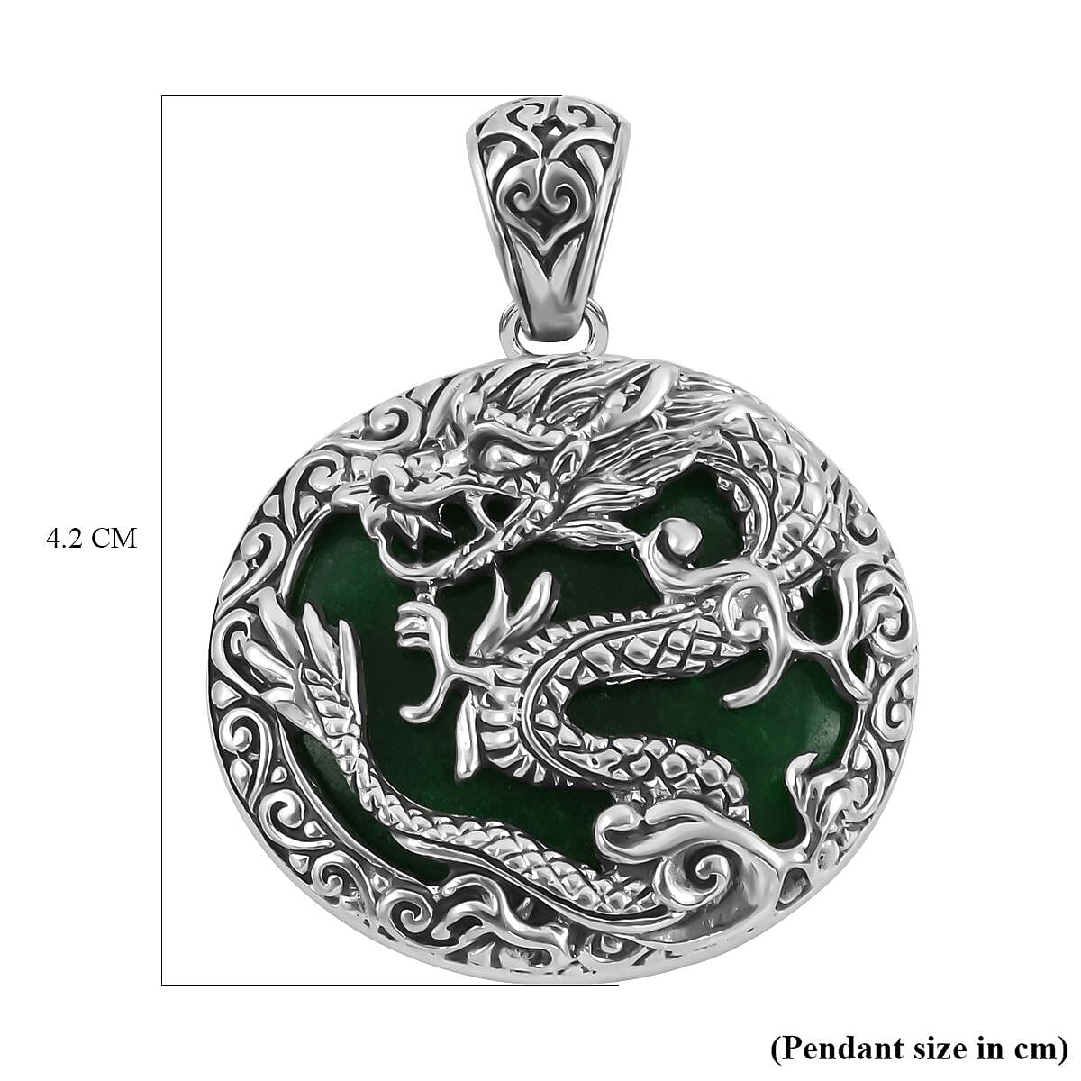 Royal Bali Collection - Green Jade Dragon Pendant in Sterling Silver 60.00 Ct, Silver Wt. 10 Gms