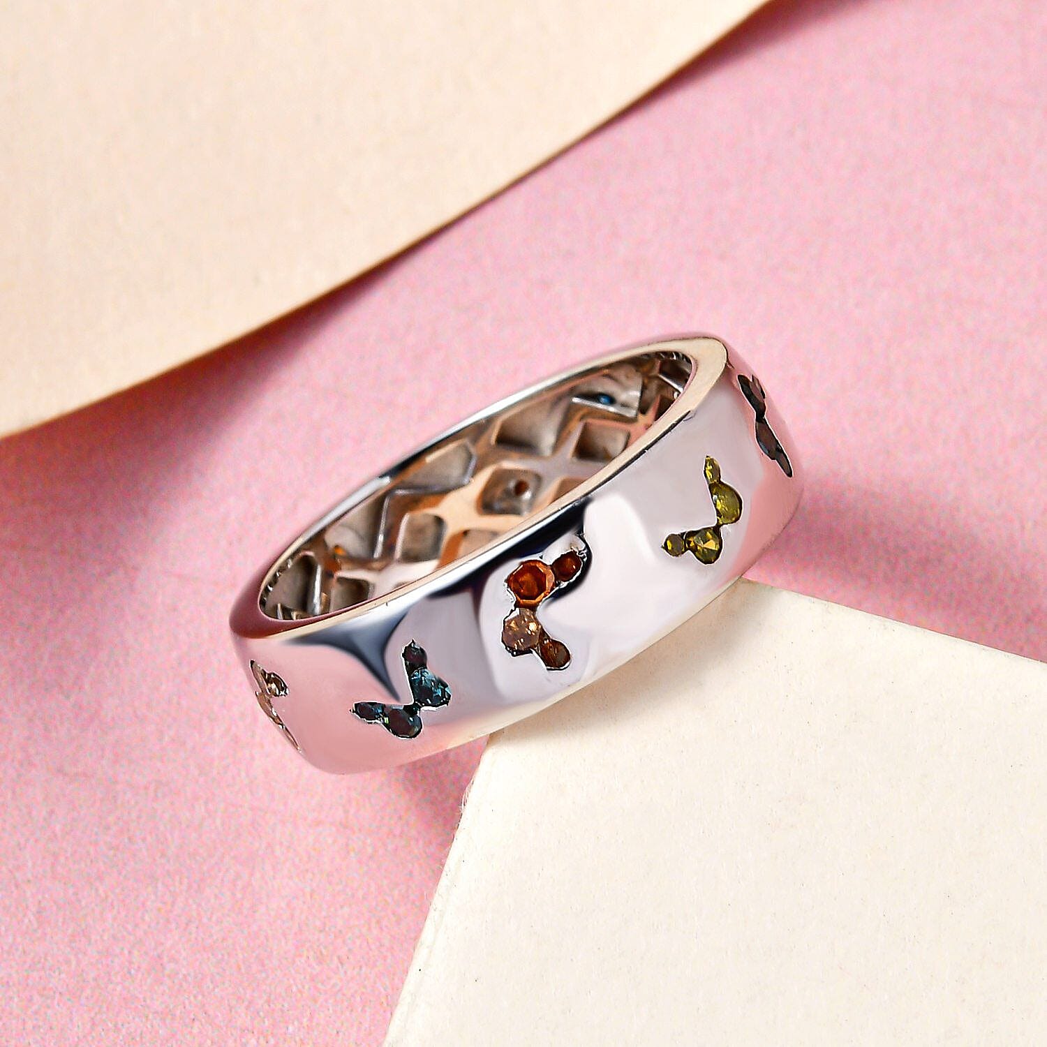 Multi Diamond Band Ring in Platinum Overlay Sterling Silver 0.50 Ct.