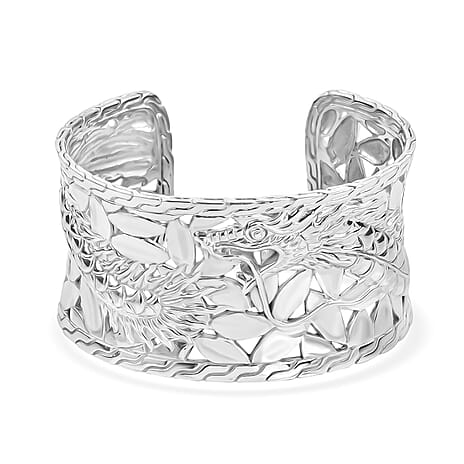 Royal Bali Collection - Dragon Cuff Bangle (Size - 7.25) in Sterling Silver, Silver Wt. 68.77 Gms.