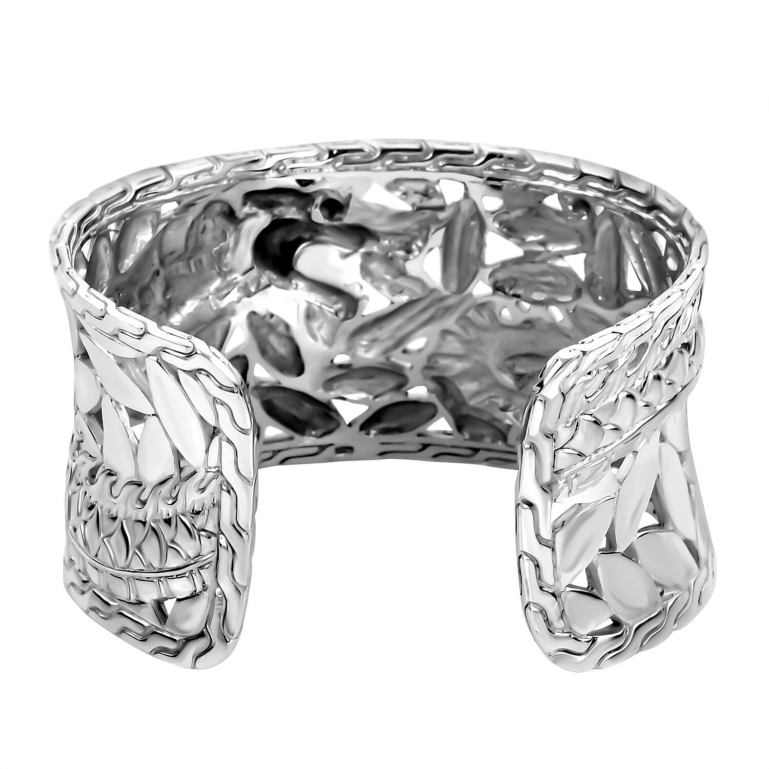 Royal Bali Collection - Dragon Cuff Bangle (Size - 7.25) in Sterling Silver, Silver Wt. 68.77 Gms.