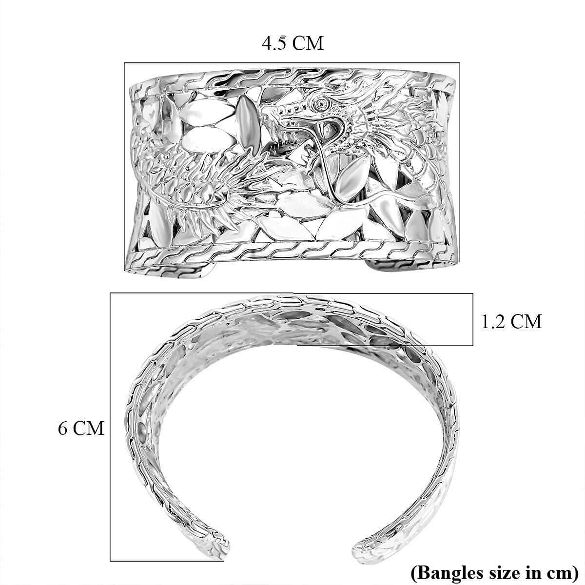 Royal Bali Collection - Dragon Cuff Bangle (Size - 7.25) in Sterling Silver, Silver Wt. 68.77 Gms.