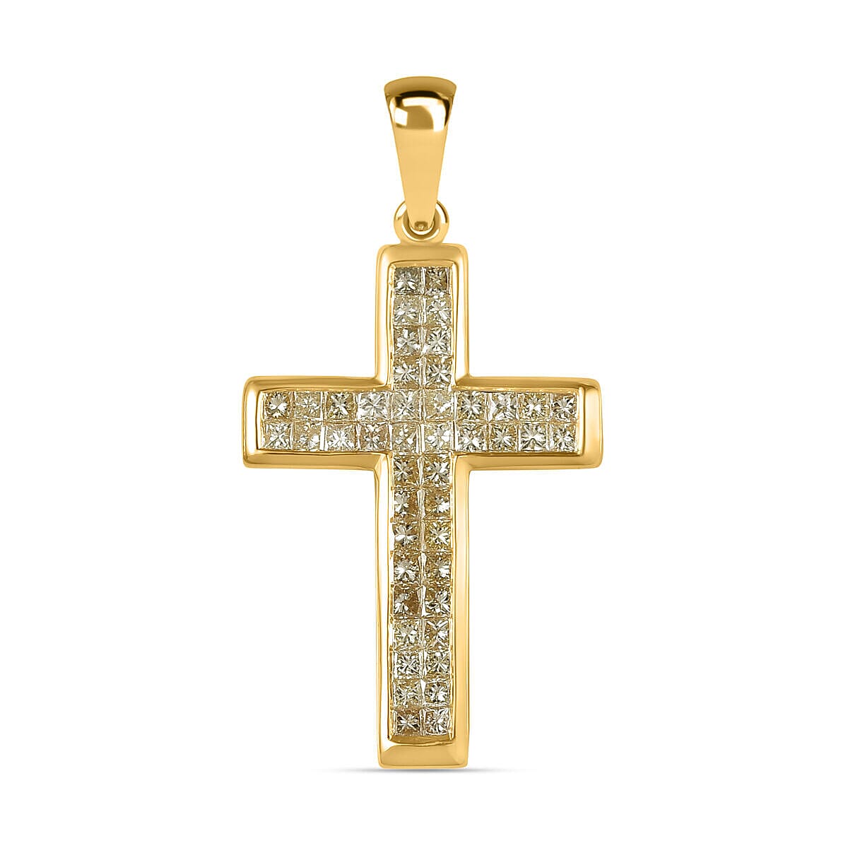 14K Yellow Gold Natural Yellow SGL Certified Diamond (SI-I1) Cross Pendant 1.01 Ct.