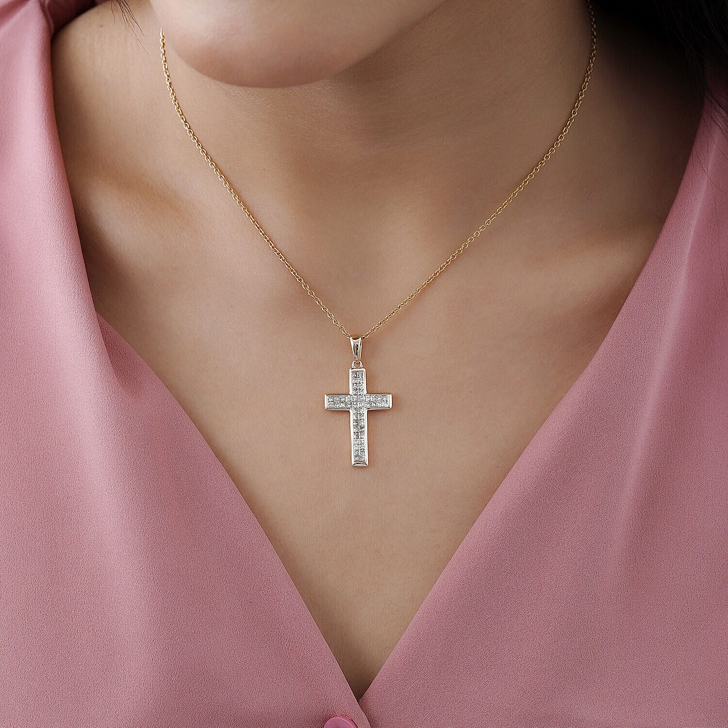 14K Yellow Gold Natural Yellow SGL Certified Diamond (SI-I1) Cross Pendant 1.01 Ct.