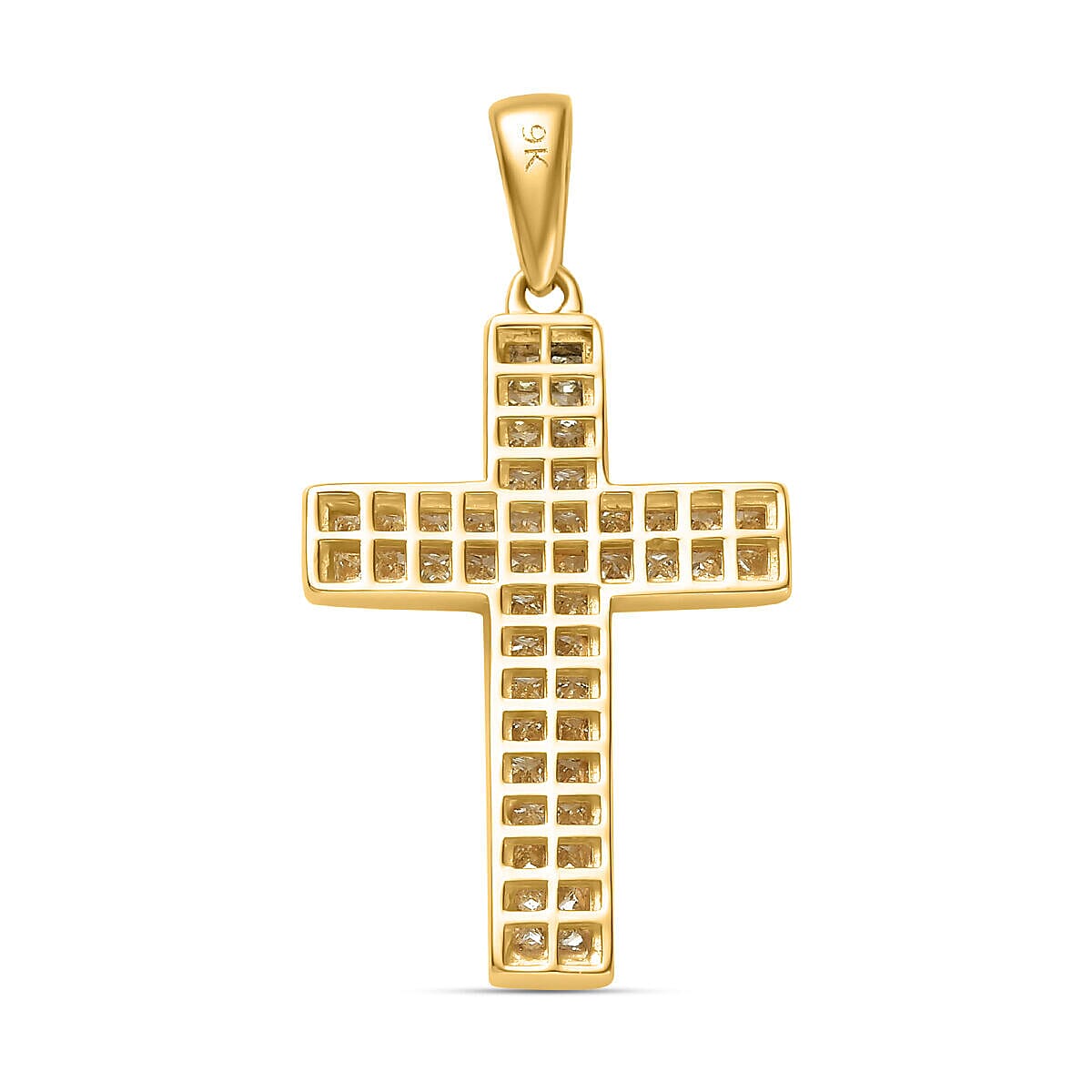 14K Yellow Gold Natural Yellow SGL Certified Diamond (SI-I1) Cross Pendant 1.01 Ct.