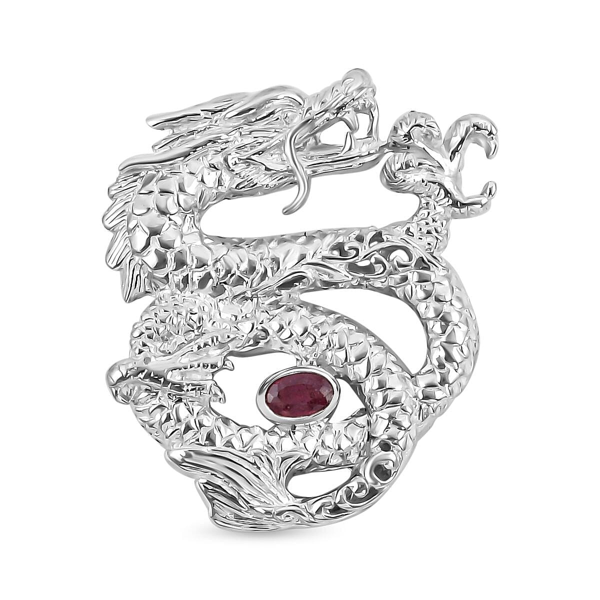 Royal Bali Collection - Ruby Dragon Pendant in Sterling Silver, Silver Wt. 6.77 Gms