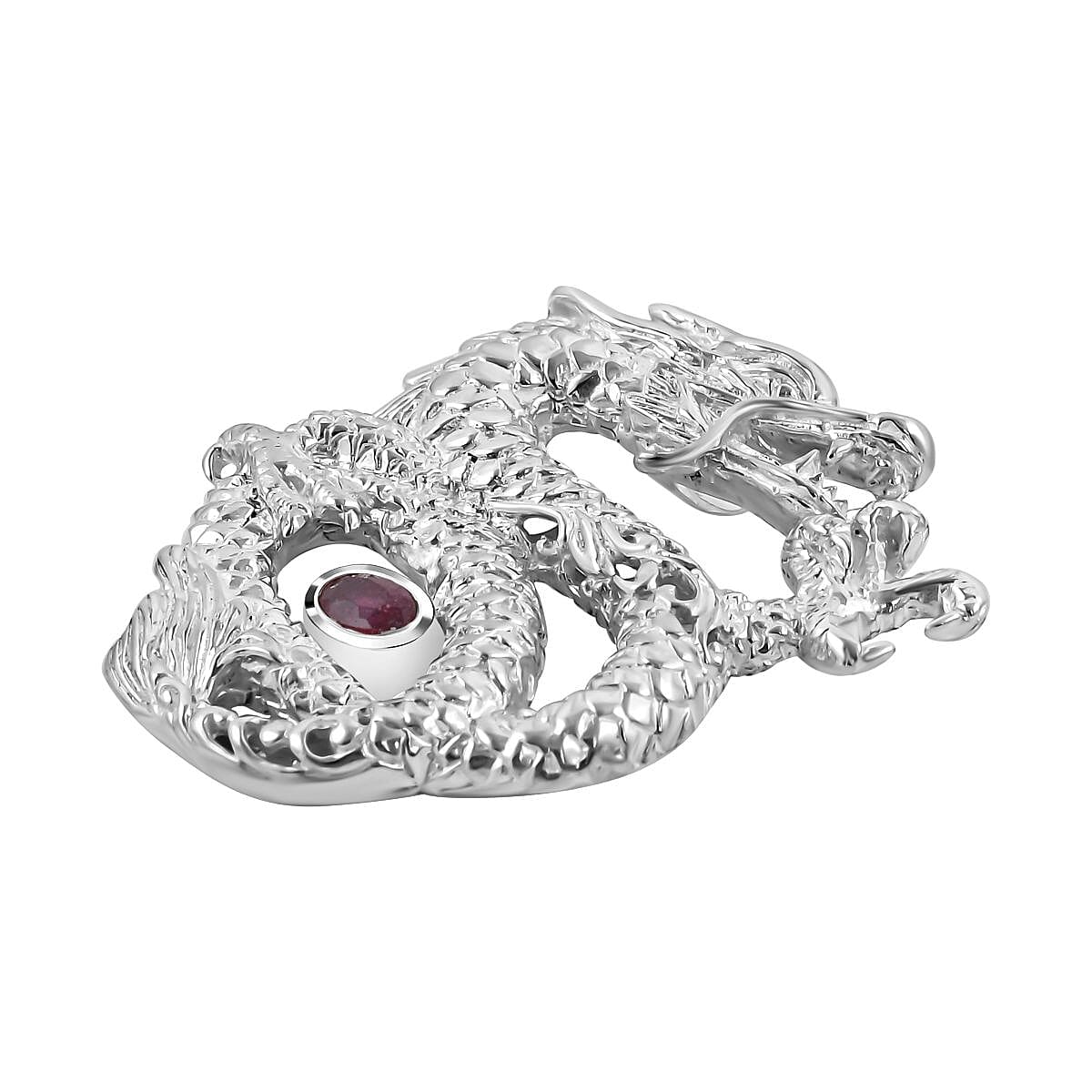 Royal Bali Collection - Ruby Dragon Pendant in Sterling Silver, Silver Wt. 6.77 Gms