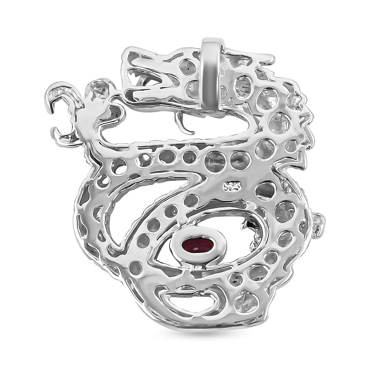 Royal Bali Collection - Ruby Dragon Pendant in Sterling Silver, Silver Wt. 6.77 Gms