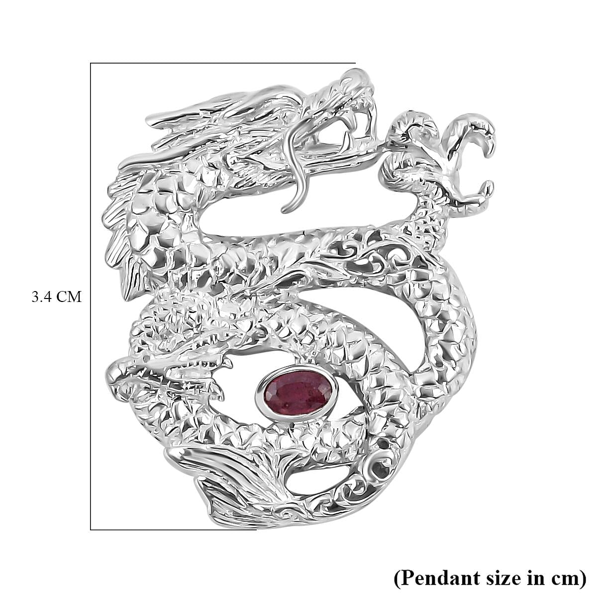 Royal Bali Collection - Ruby Dragon Pendant in Sterling Silver, Silver Wt. 6.77 Gms