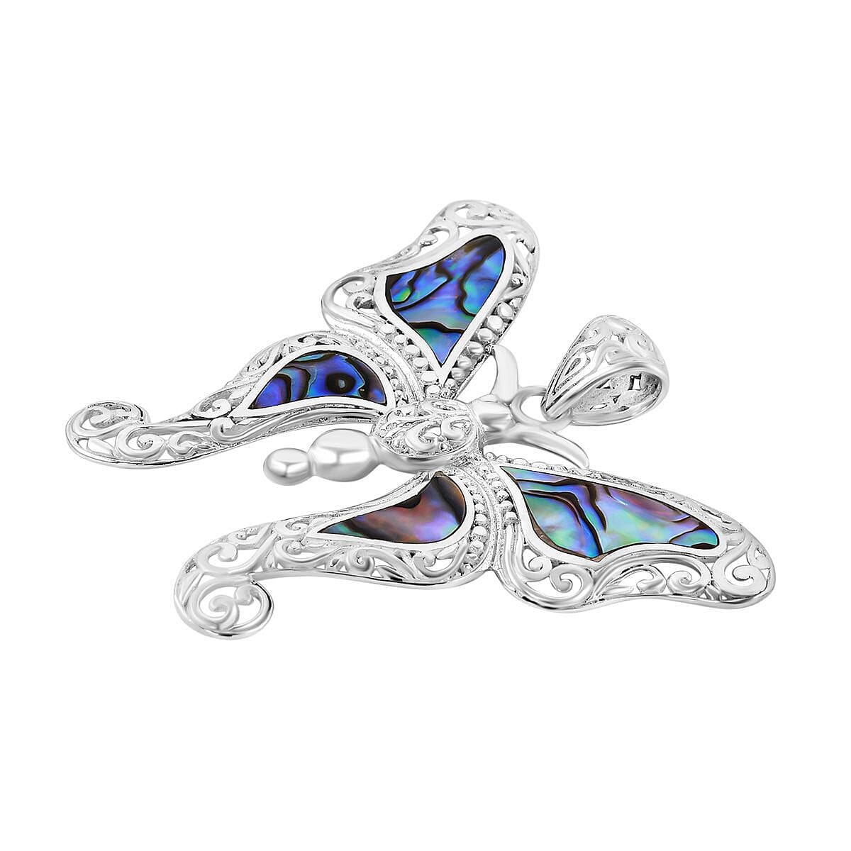 Royal Bali Collection - Abalone Shell Butterfly Pendant in Sterling Silver, Silver Wt. 8.00 Gms