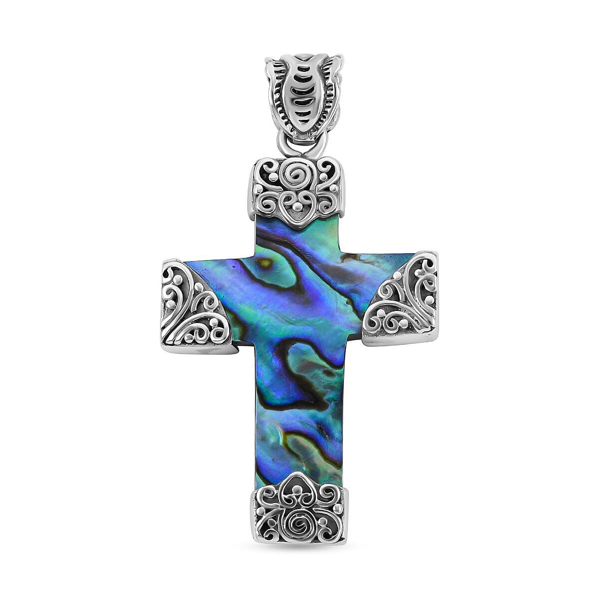 Royal Bali - Abalone Shell Cross Pendant in Sterling Silver 12.55 Ct.