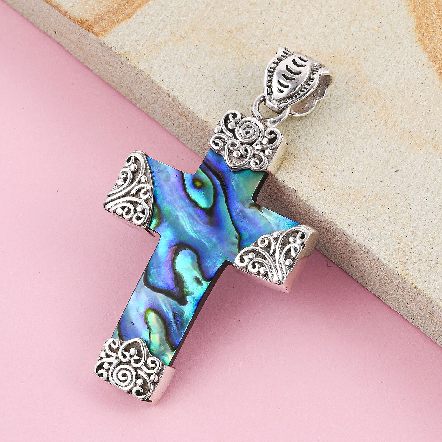 Royal Bali - Abalone Shell Cross Pendant in Sterling Silver 12.55 Ct.