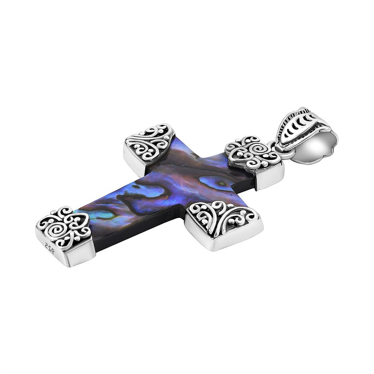 Royal Bali - Abalone Shell Cross Pendant in Sterling Silver 12.55 Ct.
