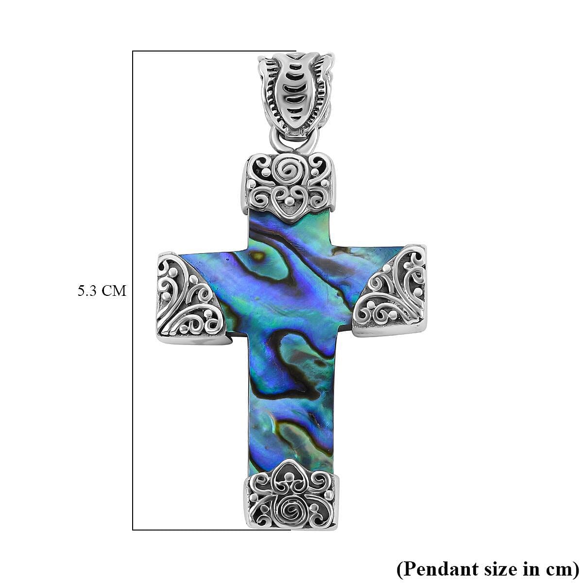 Royal Bali - Abalone Shell Cross Pendant in Sterling Silver 12.55 Ct.