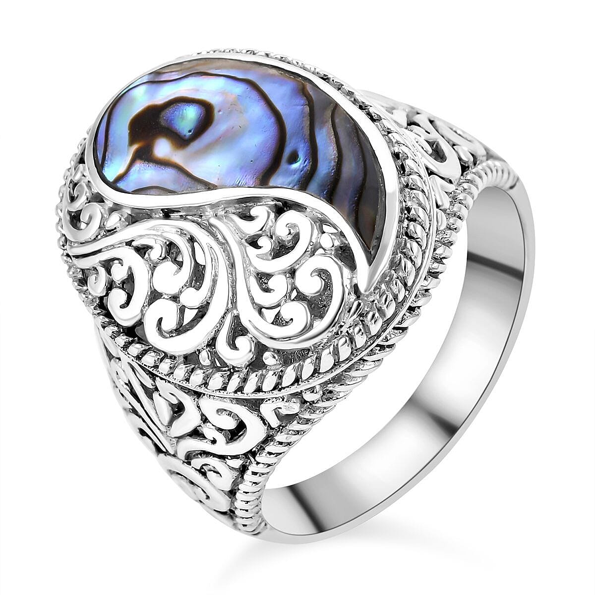 Royal Bali Closeout Collection Abalone Shell Ring in Sterling Silver, Silver Wt. 7.50 Gms