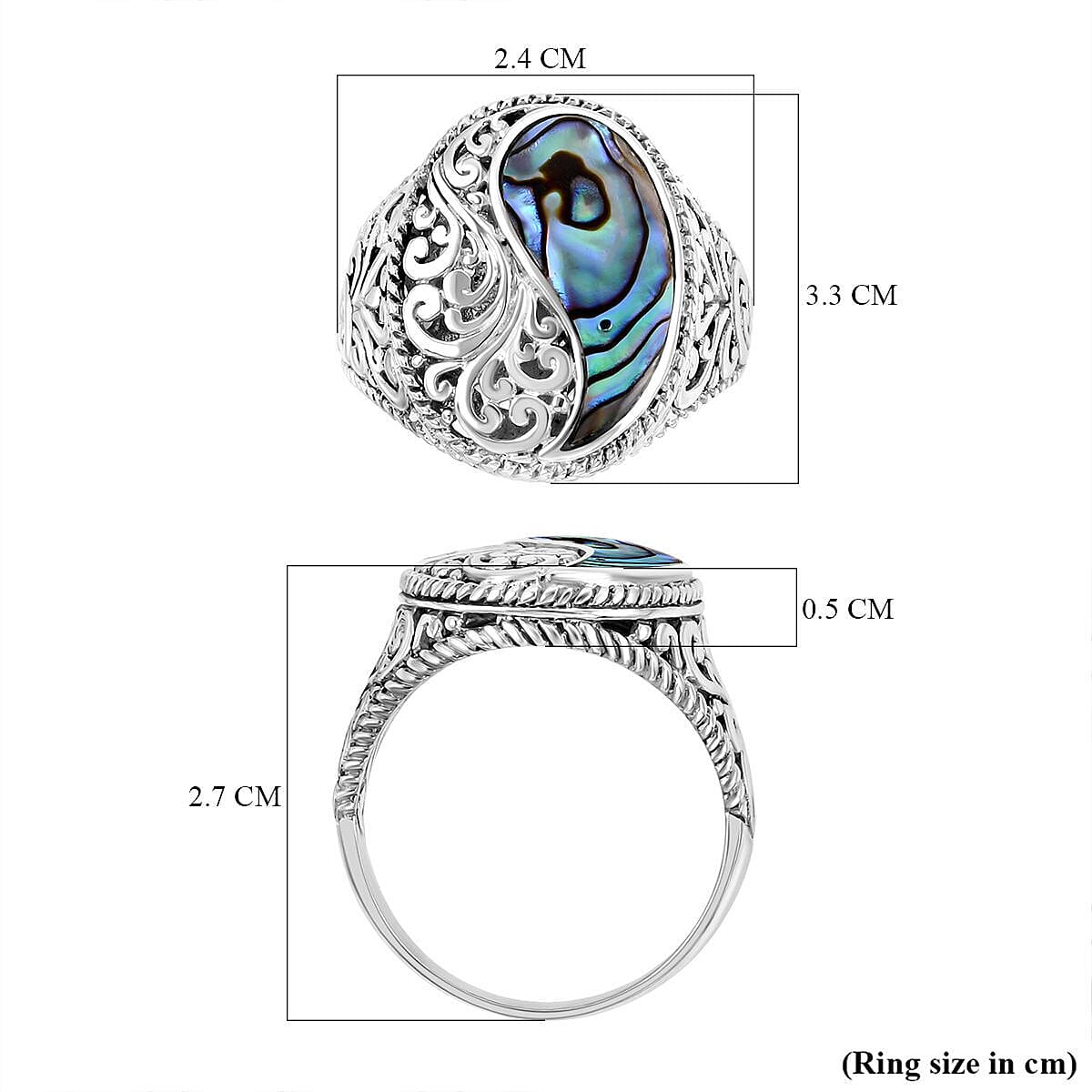 Royal Bali Closeout Collection Abalone Shell Ring in Sterling Silver, Silver Wt. 7.50 Gms