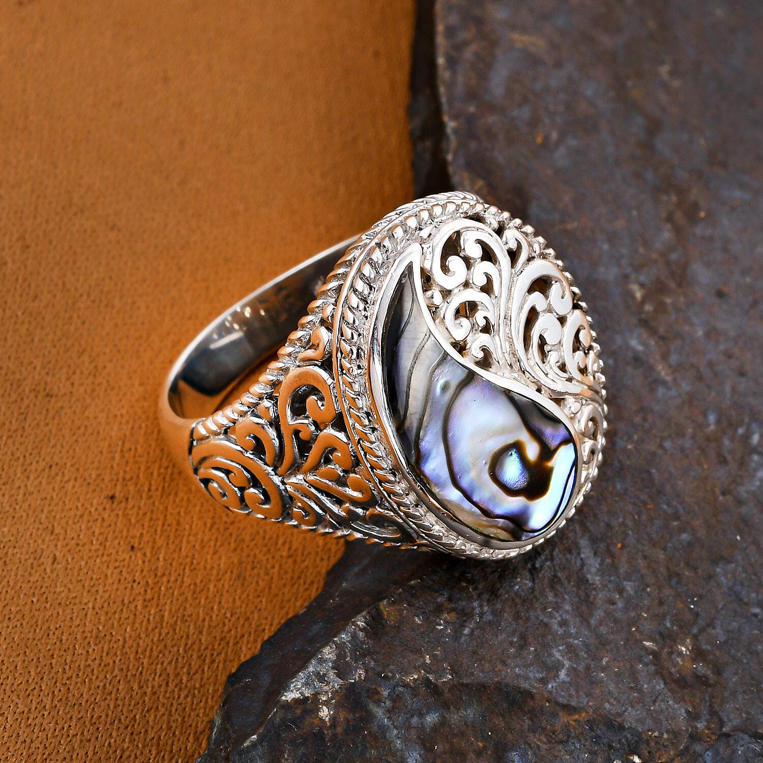 Royal Bali Closeout Collection Abalone Shell Ring in Sterling Silver, Silver Wt. 7.50 Gms