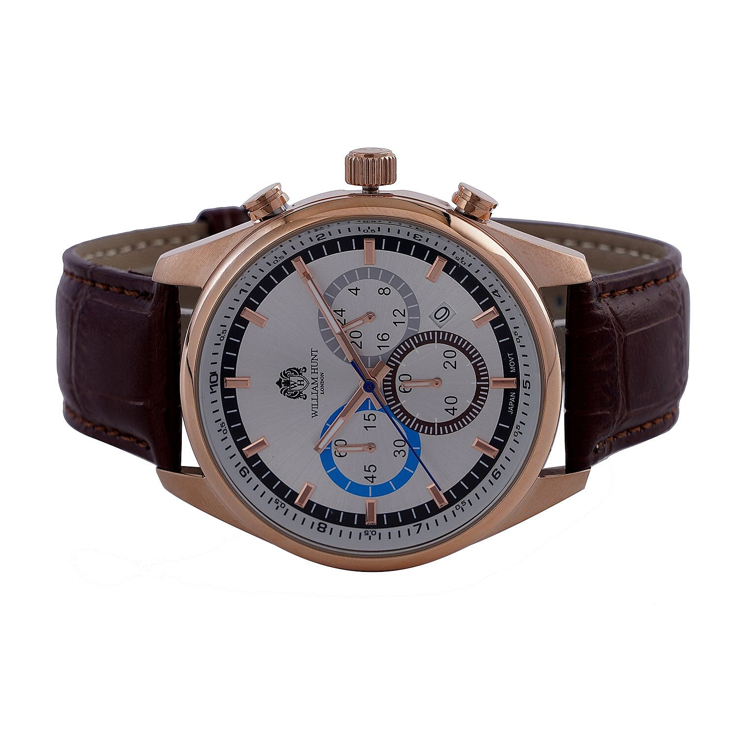 Limited Edition- William Hunt Designer Watch with Chronograph Leather Strap Water Resistant White Dial