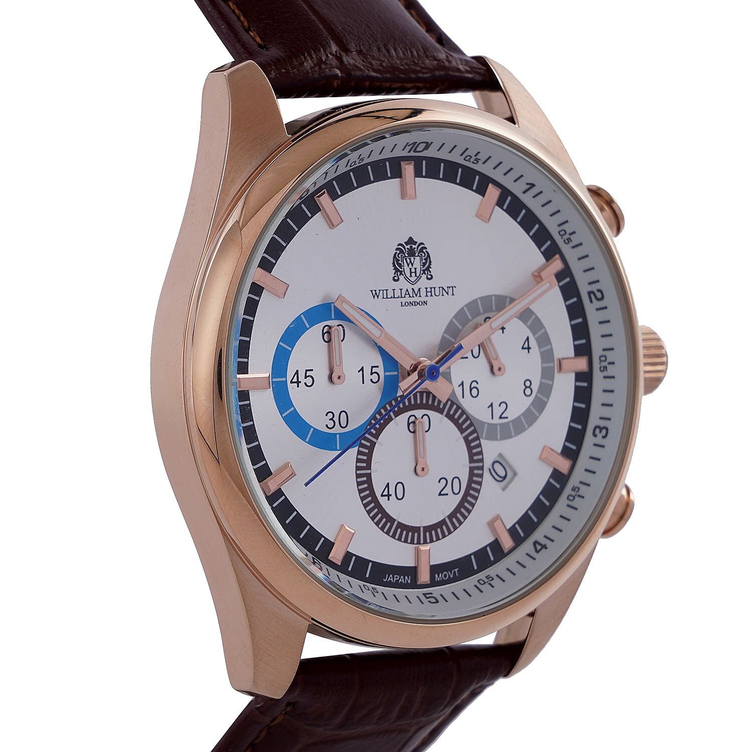 Limited Edition- William Hunt Designer Watch with Chronograph Leather Strap Water Resistant White Dial