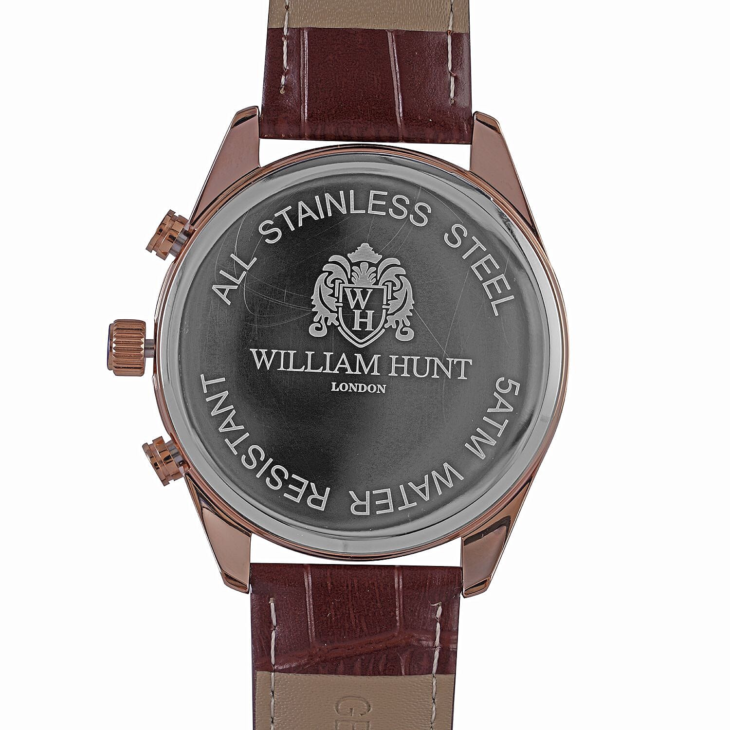 Limited Edition- William Hunt Designer Watch with Chronograph Leather Strap Water Resistant White Dial