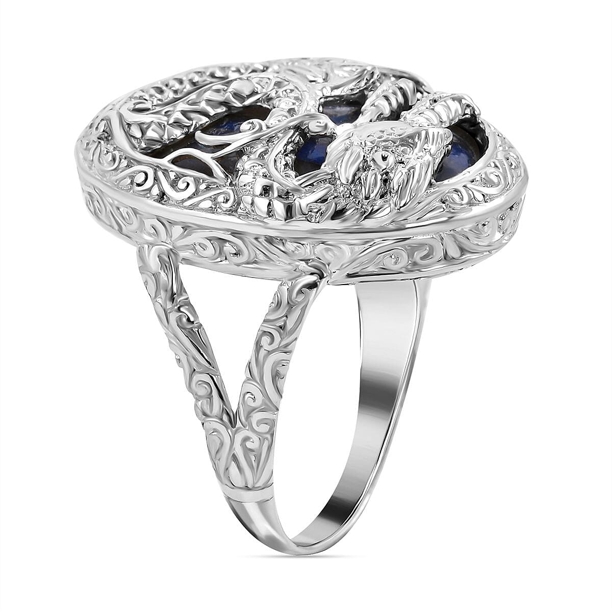 Royal Bali Collection - Labradorite Dragon Ring in Sterling Silver 35.00 Ct, Silver Wt. 7.00 GM