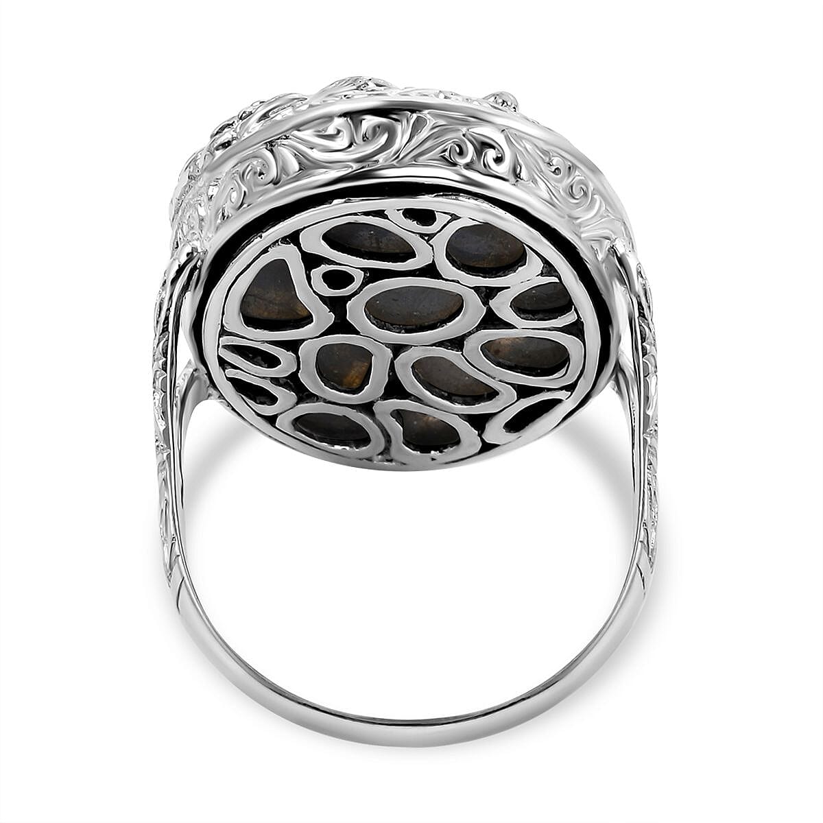 Royal Bali Collection - Labradorite Dragon Ring in Sterling Silver 35.00 Ct, Silver Wt. 7.00 GM