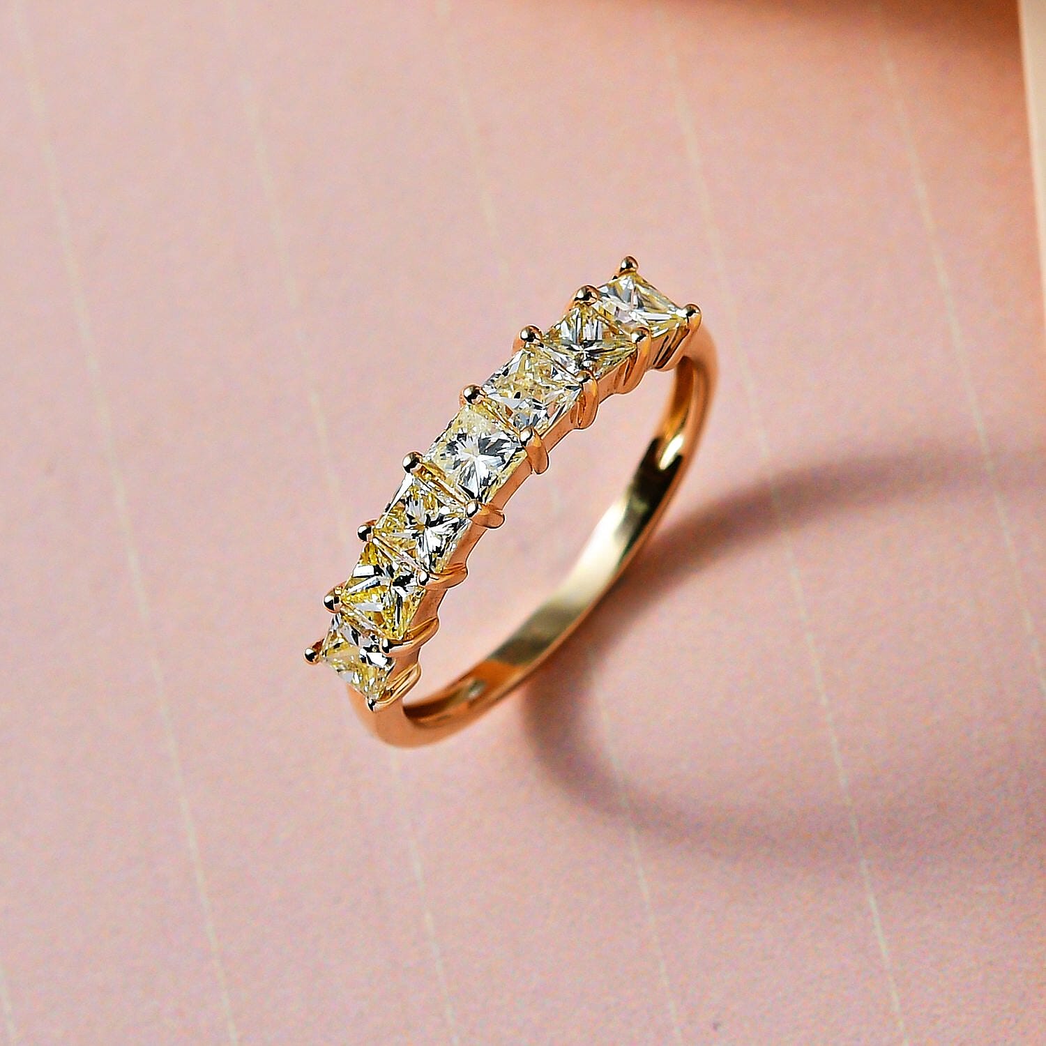 14K Yellow Gold SGL Certified SI Natural Yellow Diamond 7 Stone Ring 1.00 Ct