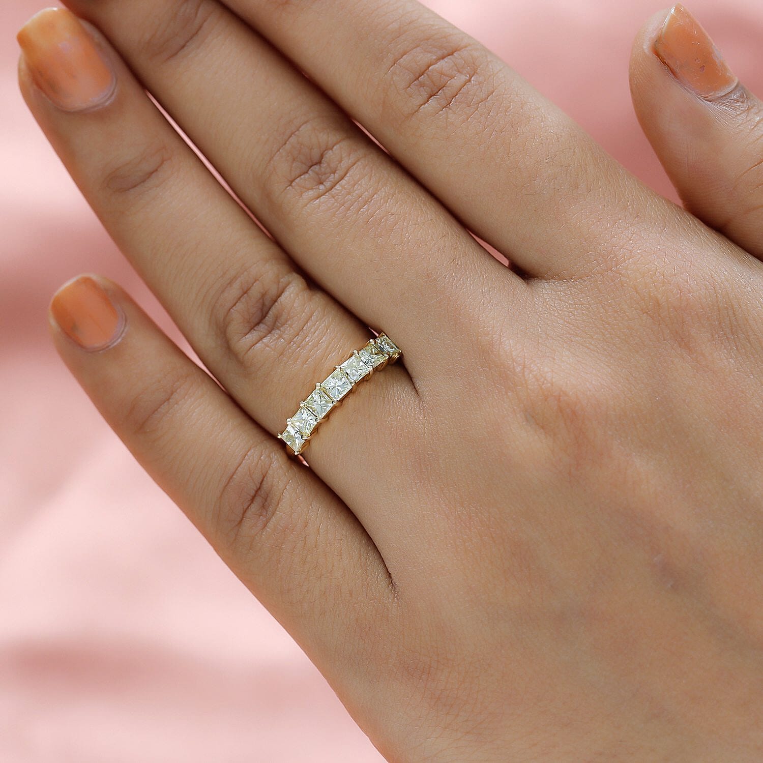 14K Yellow Gold SGL Certified SI Natural Yellow Diamond 7 Stone Ring 1.00 Ct