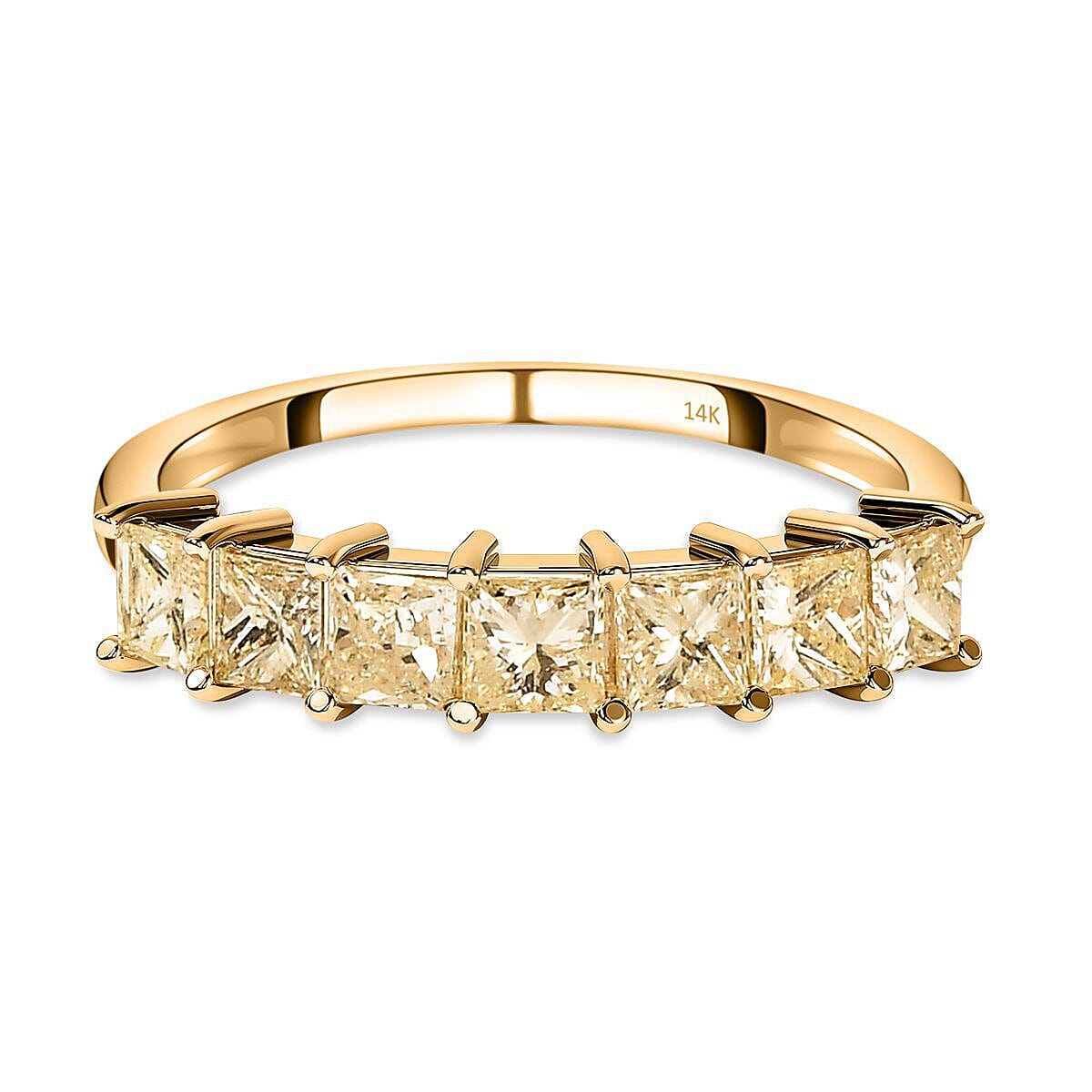 14K Yellow Gold SGL Certified SI Natural Yellow Diamond 7 Stone Ring 1.00 Ct