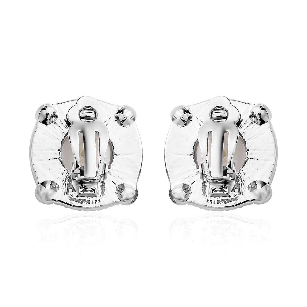 White Austrian Crystal and White Shell Pearl Earrings (With French Clasp) in White Silver Tone.