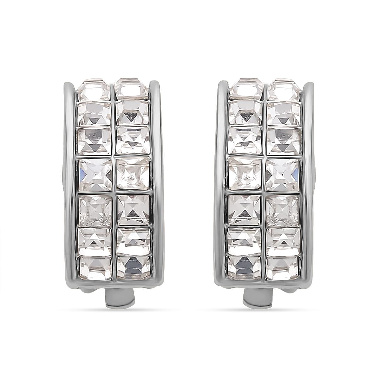 White Austrian Crystal Earrings (with French Clasp) in Yellow Gold Tone