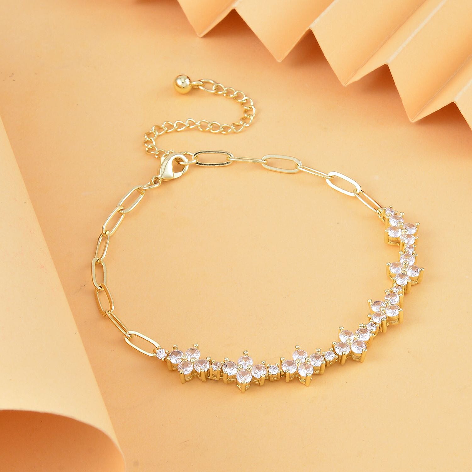 Simulated Diamond Bracelet (Size - 7.5) in Yellow Gold Tone 10 Ct.