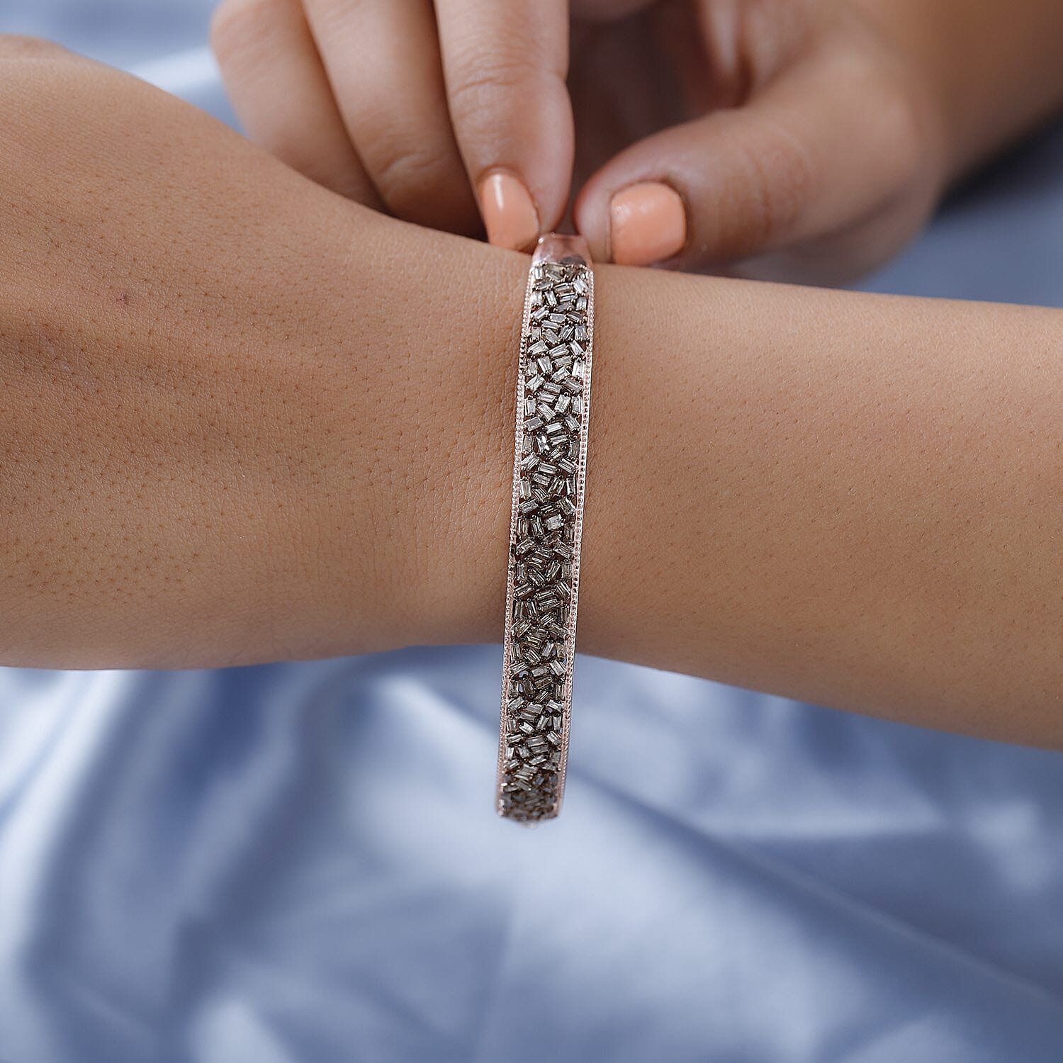 Designer Inspired- Natural Champagne Diamond Bangle (Size- 7.5) in 18K Vermeil Rose Gold Plated Sterling Silver 2.50 Ct.