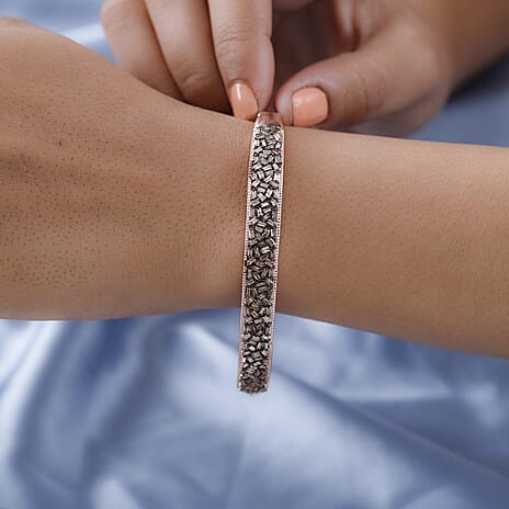 Designer Inspired- Natural Champagne Diamond Bangle (Size- 7.5) in 18K Vermeil Rose Gold Plated Sterling Silver 2.50 Ct.
