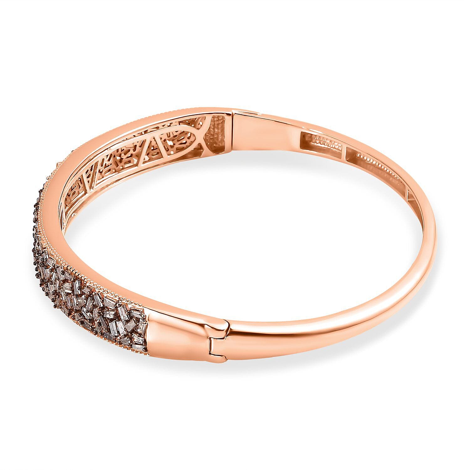 Designer Inspired- Natural Champagne Diamond Bangle (Size- 7.5) in 18K Vermeil Rose Gold Plated Sterling Silver 2.50 Ct.