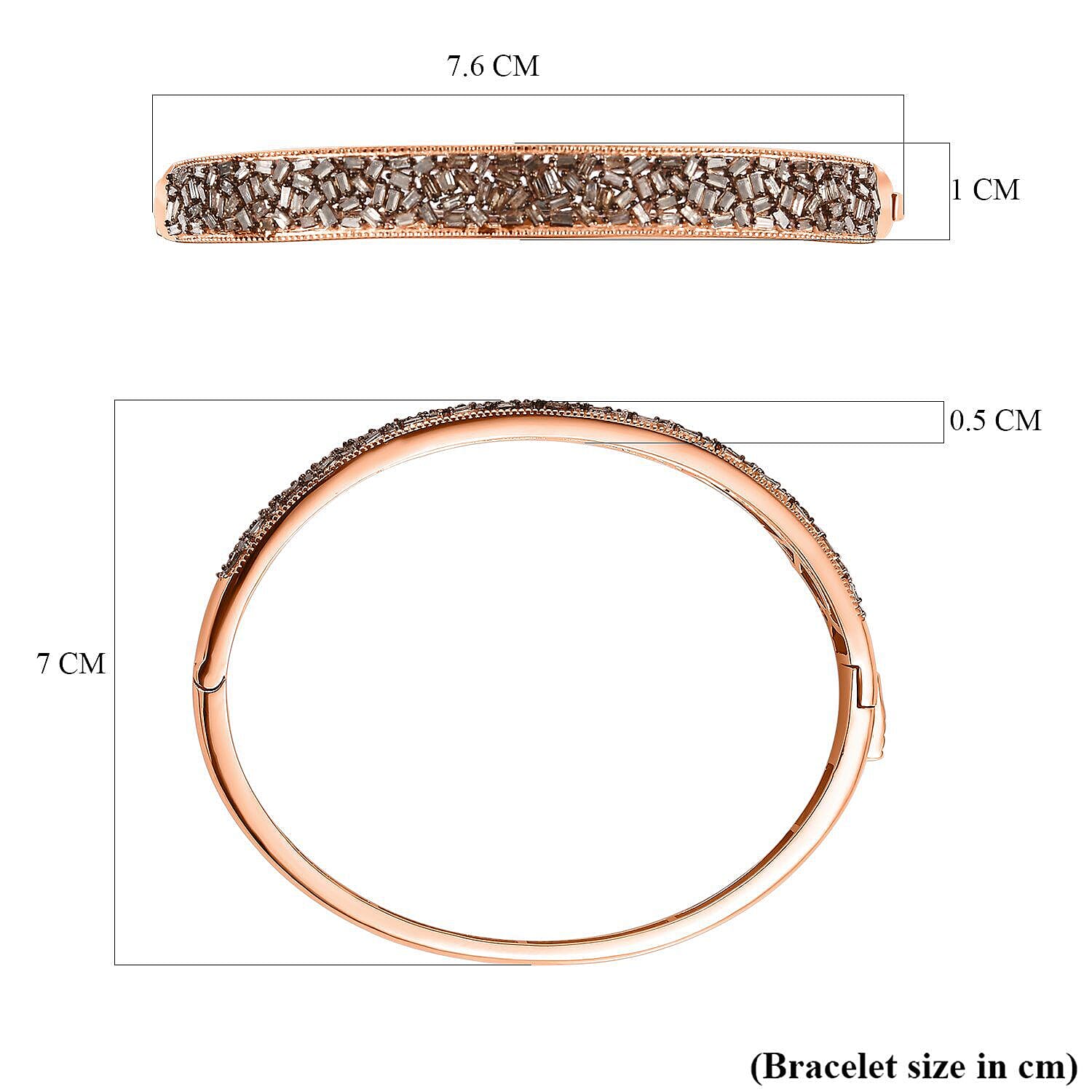 Designer Inspired- Natural Champagne Diamond Bangle (Size- 7.5) in 18K Vermeil Rose Gold Plated Sterling Silver 2.50 Ct.