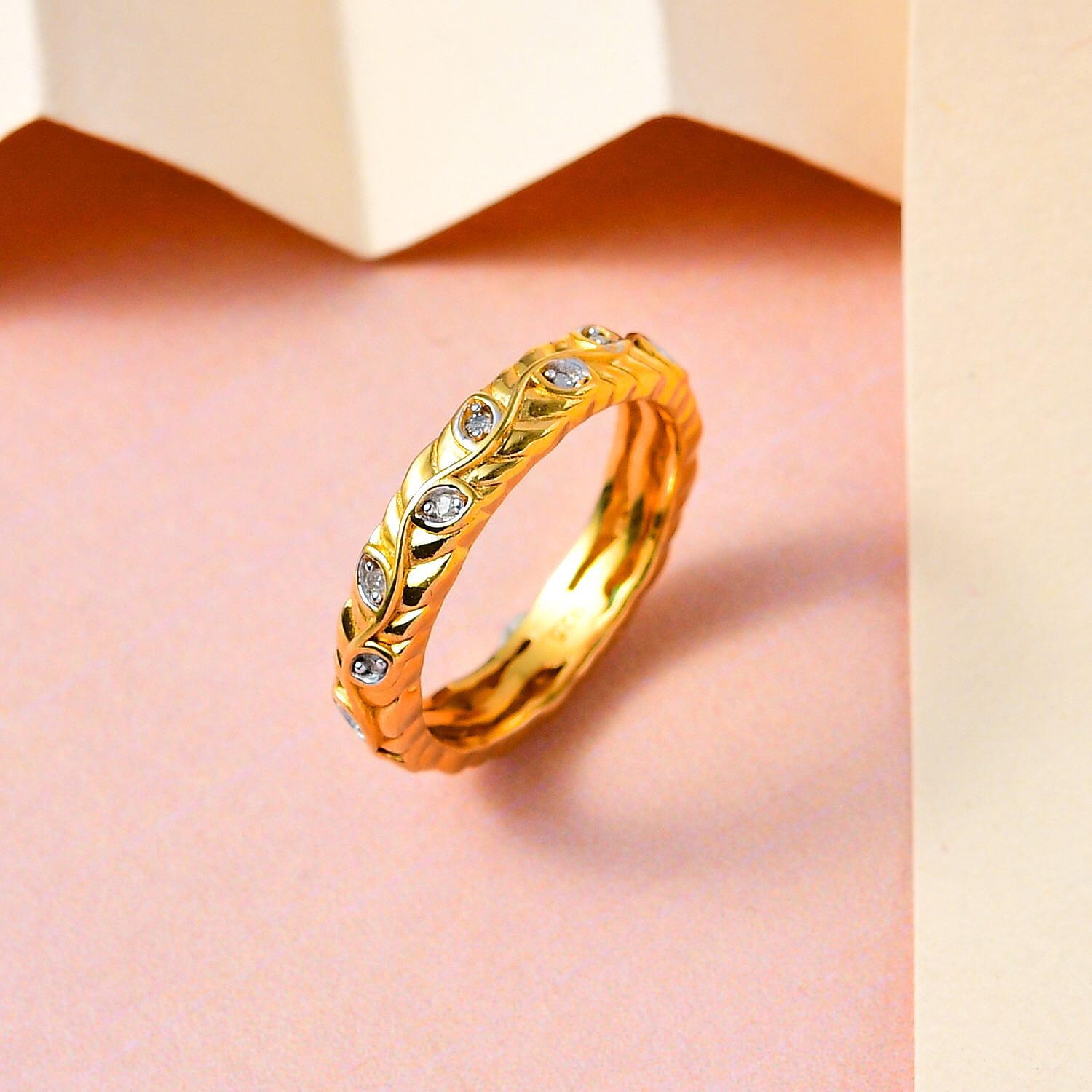 Diamond Band Ring in Yellow Gold Vermeil Plated Sterling Silver