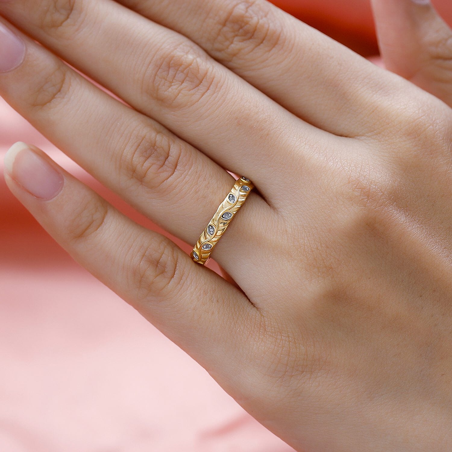 Diamond Band Ring in Yellow Gold Vermeil Plated Sterling Silver