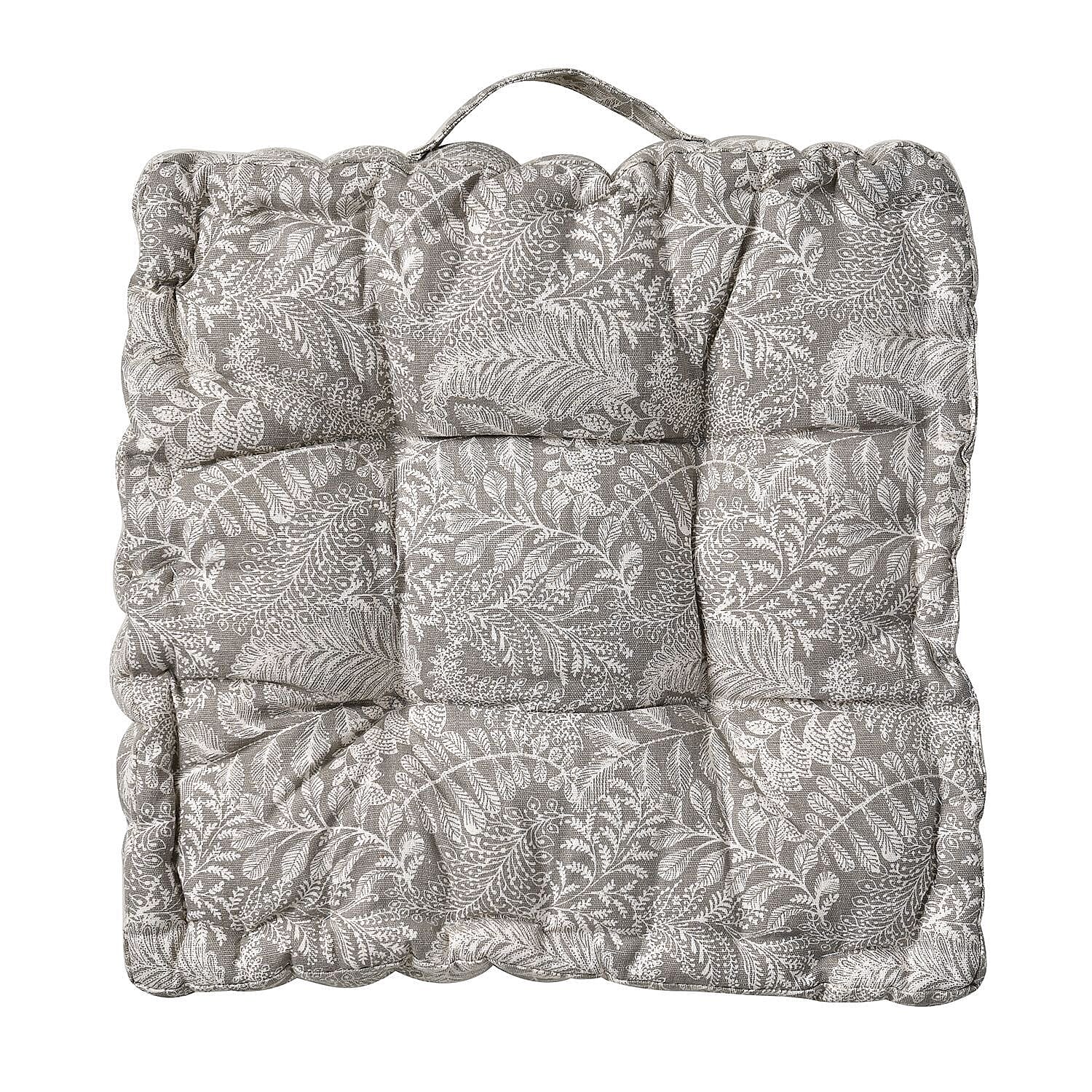 Stylish Leaf Pattern Square Floor Cushion (Size 40 cm) - Grey