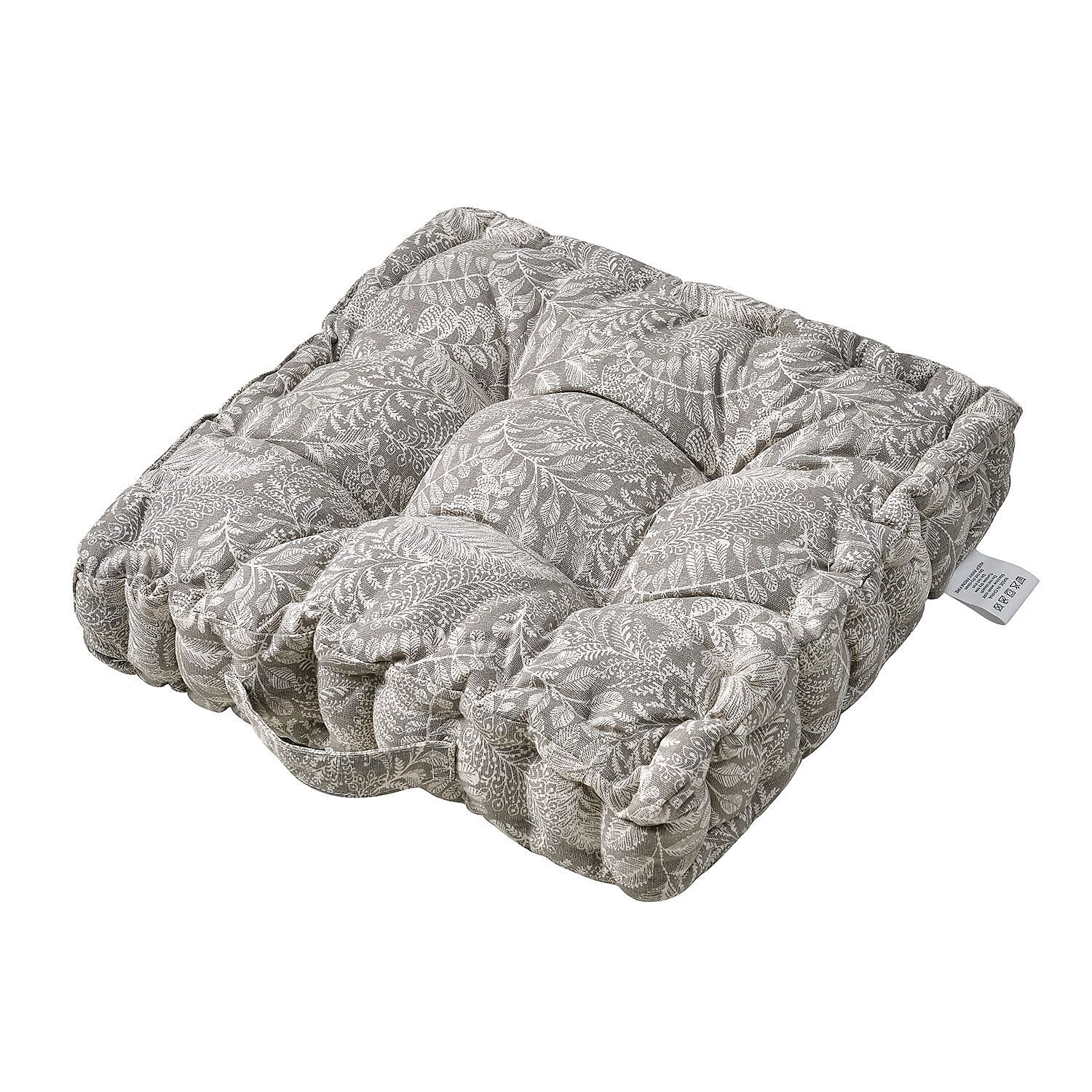 Stylish Leaf Pattern Square Floor Cushion (Size 40 cm) - Grey