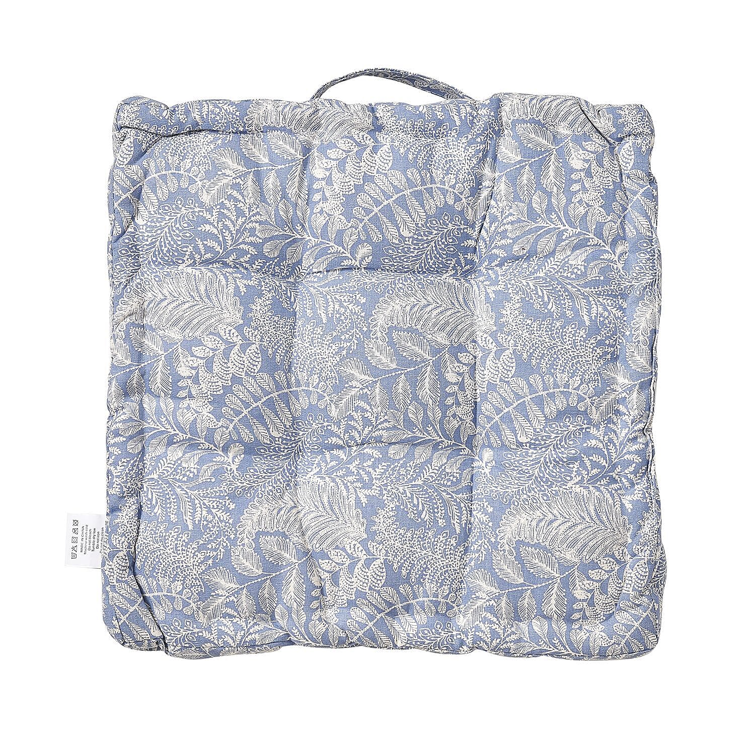 Stylish Leaf Pattern Square  Floor Cushion (Size 40 cm) - Blue