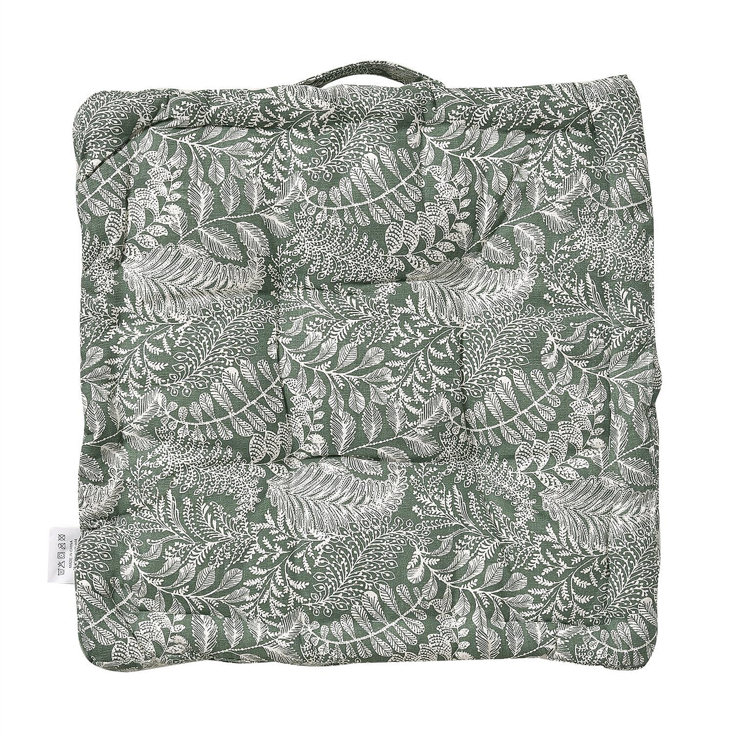 Stylish Leaf Pattern Square Floor Cushion (Size 40 cm) - Olive