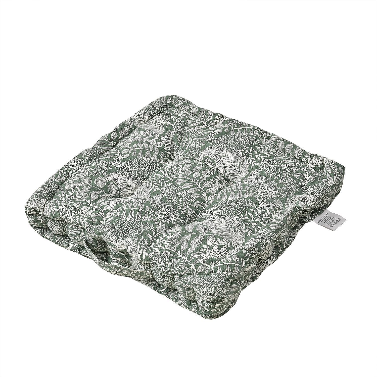 Stylish Leaf Pattern Square Floor Cushion (Size 40 cm) - Olive