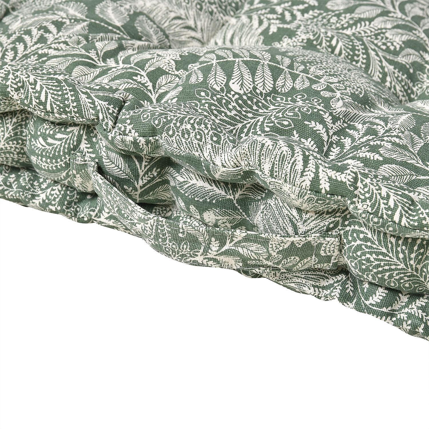 Stylish Leaf Pattern Square Floor Cushion (Size 40 cm) - Olive