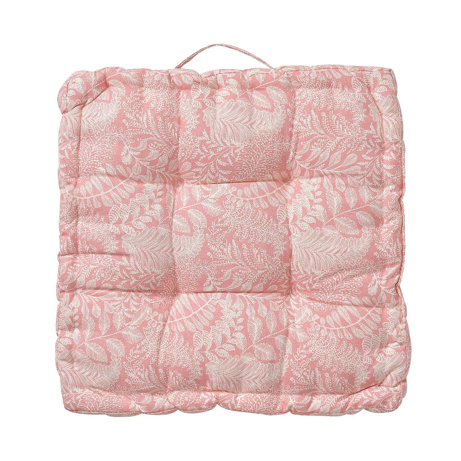 Stylish Leaf Pattern Square Floor Cushion (Size 40 cm) - Pink
