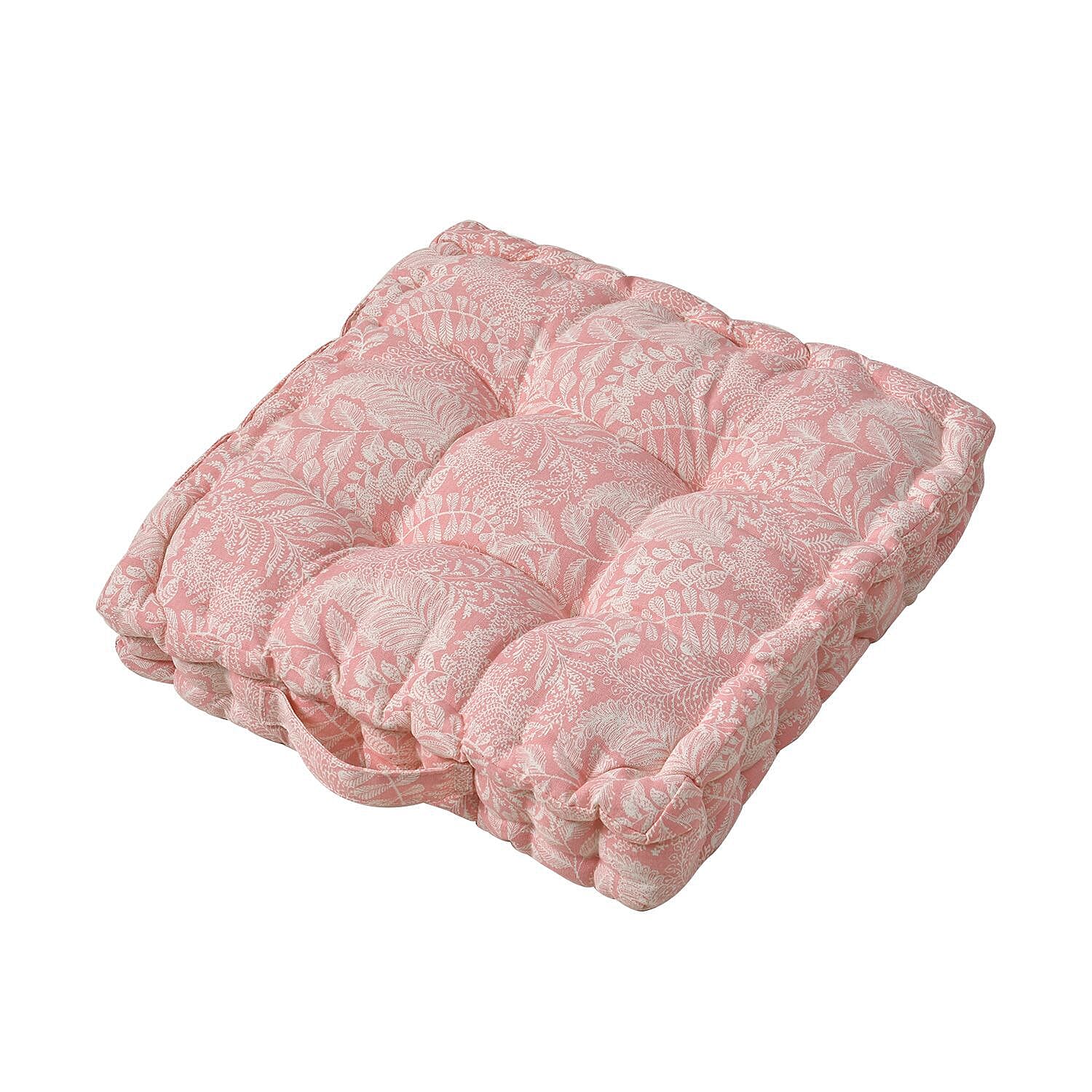 Stylish Leaf Pattern Square Floor Cushion (Size 40 cm) - Pink